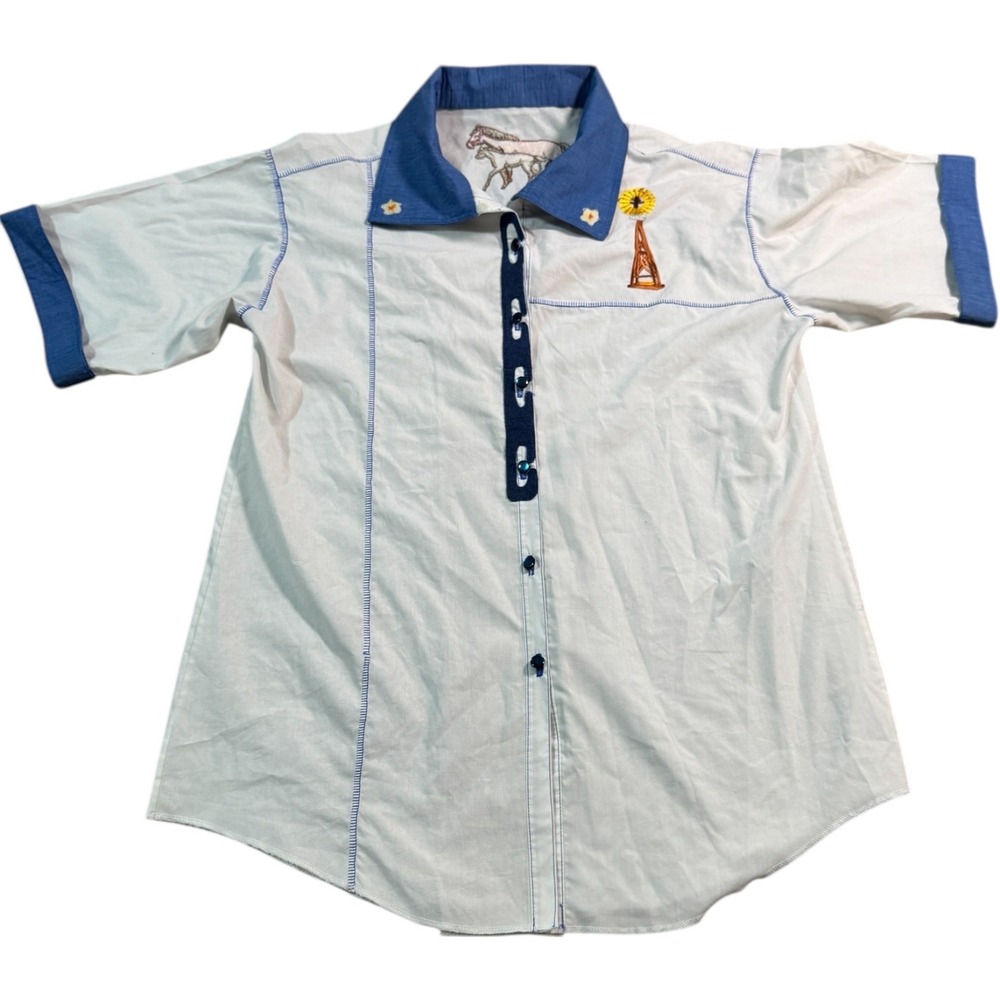 Western‎ Embroidered Shirt Fringe Horses Windmill Retro Unique Womens size s/m